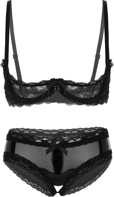 Mufeng Women S Lingerie Set Lace Wireless Unlined Quarter Cup Shelf Bra With Bikini Briefs
