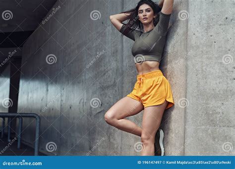 Portrait Of A Brunette Sensual Lady Doing The Stretching Stock Image Image Of Active Healthy
