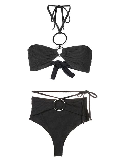 Amir Slama Ribbed Detail Halterneck Bikini Black Farfetch Uk