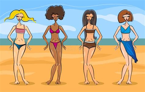 Belles Femmes Dans Le Bikini Ou Le Maillot De Bain Illustration De Vecteur Illustration Du