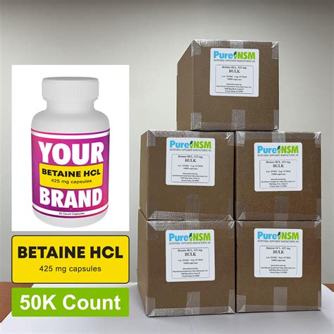Betaine HCL 425mg, 10,000 Gelatin Capsules | Nutritional Supplement ...