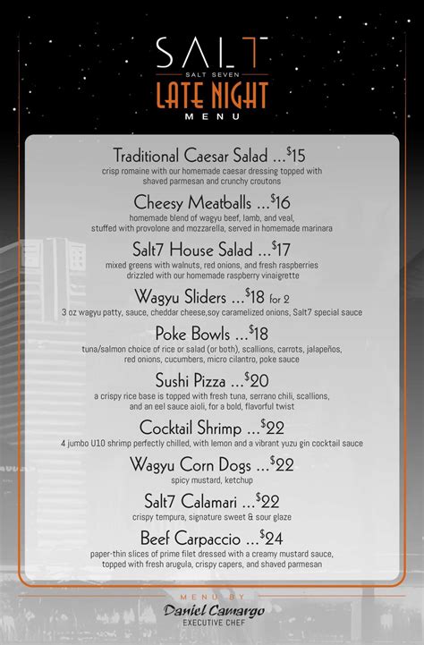 Late Night Menu - SALT7 Fort Lauderdale | Modern American Fine Dining