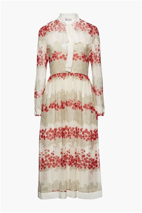 REDVALENTINO Pussy Bow Floral Print Georgette Midi Dress THE OUTNET