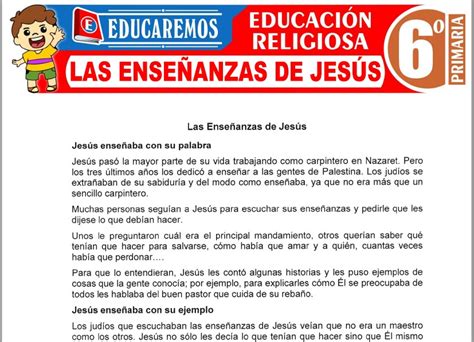 Educación Religiosa para Sexto de Primaria 18 Fichas GRATIS