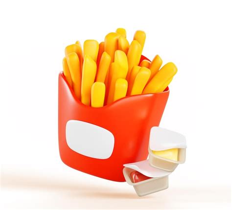 Premium Photo 3d Render French Fries In Red Paper Box With Ketchup