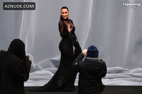 Kim Kardashian Sexy And Nude Flaunt Her Gorgeous Boobs In A Hot See Through Dress At Balenciaga