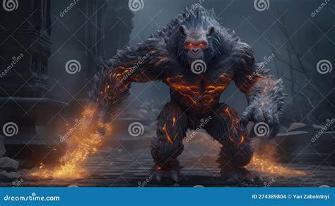 Gorilla Running Fire Ornate Clothing Fiery Eyes Generative Ai Stock