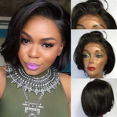 7a Brazilian Virgin Human Hair Lace Front Wig Glueless Short Bob Full