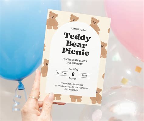 Teddy Bear Picnic Invitation Printable Teddy Bear Invitation Etsy