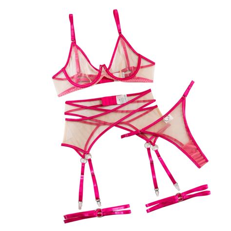 Wtxue Intimates Lingerie Sets Womens Nude Contrasting Color Edge Lingerie Four Set With Steel