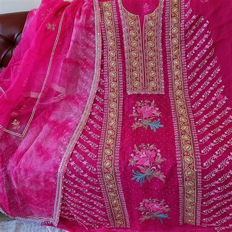 Ruhani Rani Pink Masterpiece Chikankari pure Organza kurta with dupatt