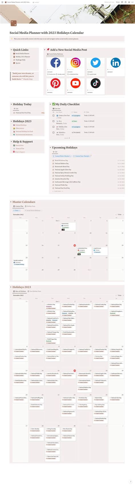 Notion Template For Social Media Planner Social Media Planning Free