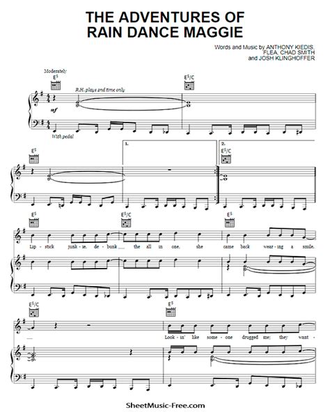 The Adventures Of Rain Dance Maggie Sheet Music Red Hot Chili Peppers Sheetmusic Free