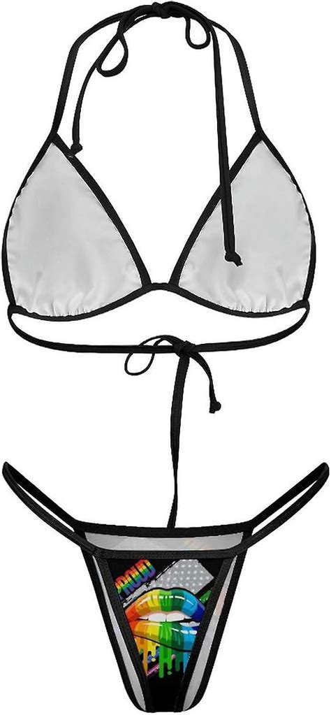HBT Regnbåge Läppar Pride Bög Dam Bikini Uppsättningar st Baddräkt Sexig Baddräkt Halter