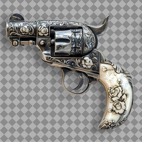Premium Psd Vintage Pearl Handled Revolver Engraved With Roses And