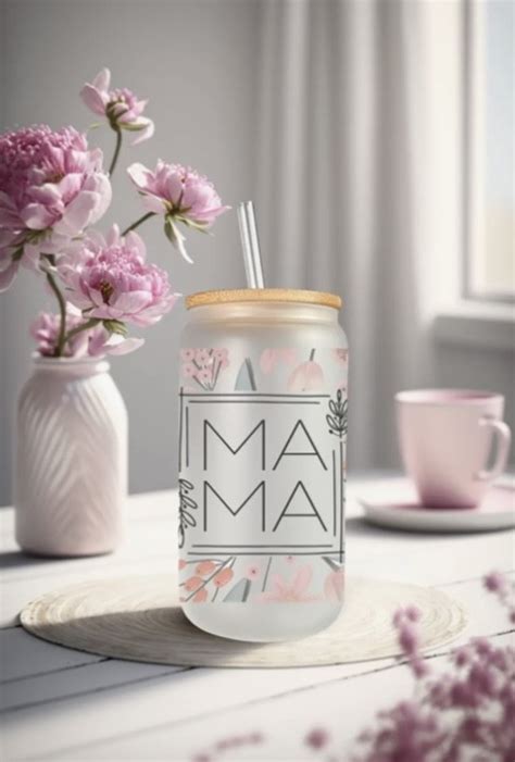 Verre Avec Paille Et Couvercle Floral Mama 16oz 45 Cl