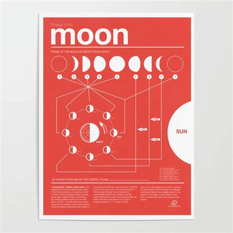 Phases Of The Moon Infographic Red Poster By Nicholasacewiinikka