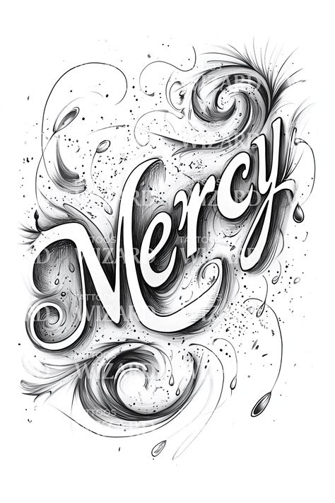 Mercy Ornamental Script Tattoo Illustration – Tattoos Wizard Designs