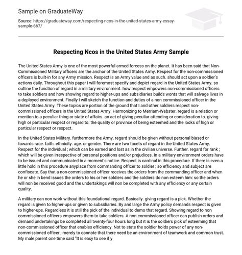 ⇉respecting Ncos In The United States Army Sample Essay Example Graduateway