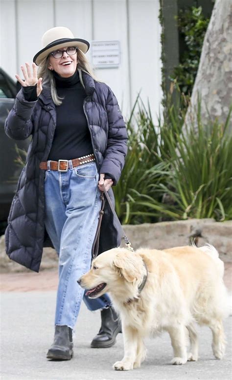 Diane Keaton in a Black Puffer Coat Steps Out to Walk Her Dog Reggie in