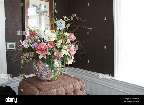 Still Life Flowers In Antique Japanese Vase Stock Photo Alamy