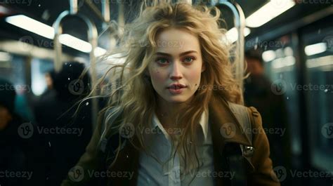 A Woman With Long Blonde Hair On A Subway Generative Ai Stock Photo At Vecteezy