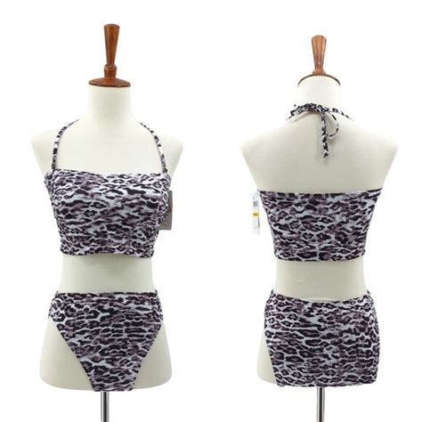 BECCA Swim Becca Women M Swimsuit Purple Grey Leopard Bikini High