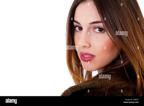 Close Up Of A Beauty Brunette Women On A White Background Stock Photo Alamy