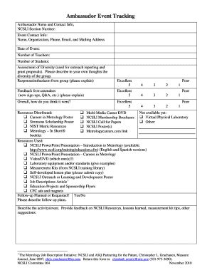 Fillable Online Ambassador Event Tracking Ncsl International Fax