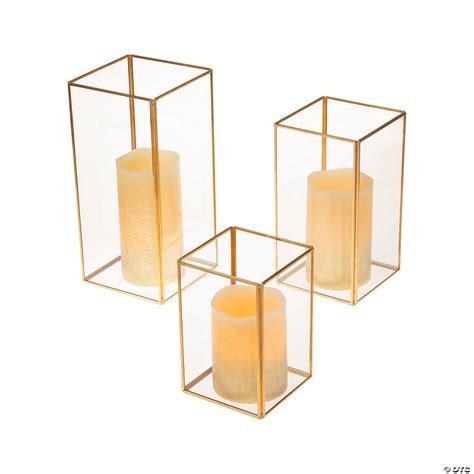 Gold Geometric Square Candle Holders With Battery Operated Candles Oriental Trading