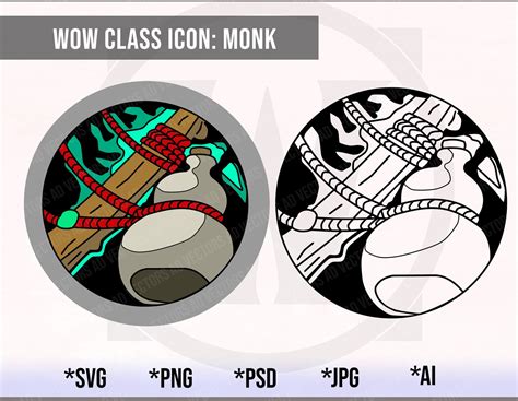 Monk Class Icon Svg Clipart World Of Warcraft Cut File Monk Etsy