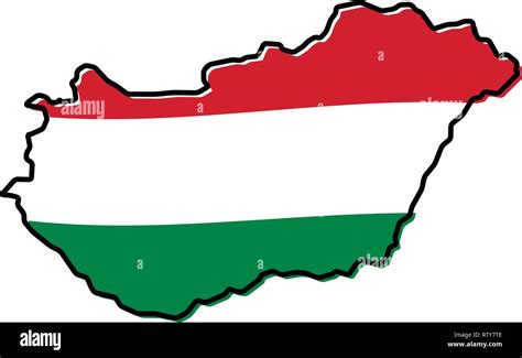 Simplified Map Of Hungary Outline With Slightly Bent Flag Under It