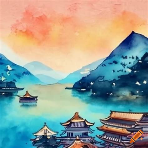 Watercolor Illustration Of Scenic Japan On Craiyon