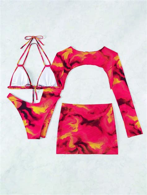 Shein Swim Mehrteiliges Bikini Set Mit Batik Muster Perfekt F R Den Urlaub Am Somme Strand
