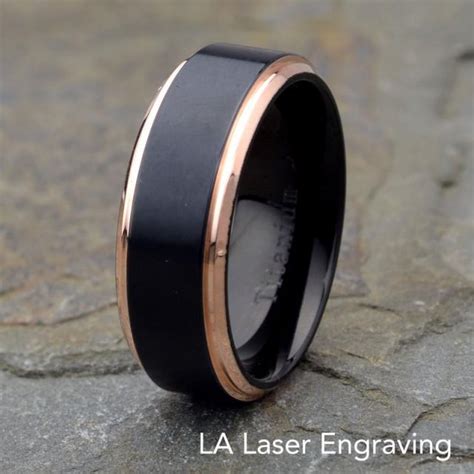 Black Titanium Wedding Band Matt Finish Rose Gold Plated Polished