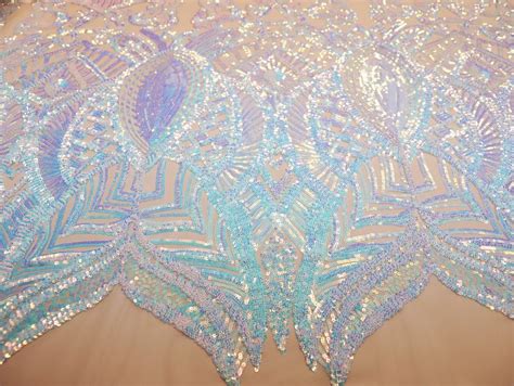 Nude White Iridescen Mm Sequins On Spandex Mesh Stretch House Inc