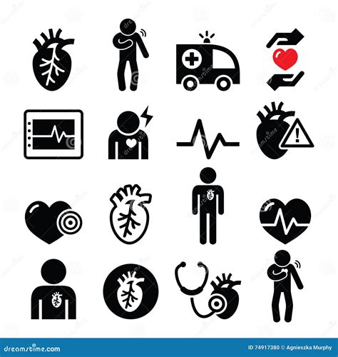 Heart Disease, Heart Attack, Cardiovascular Disease Icons Set Stock ...