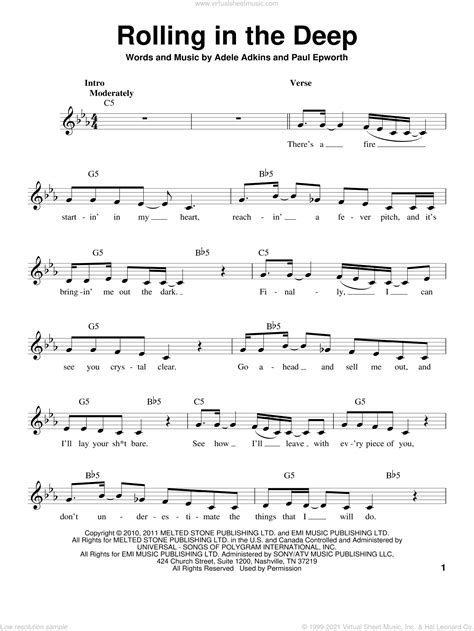 Rolling In The Deep Sheet Music For Voice Solo Pdf Interactive