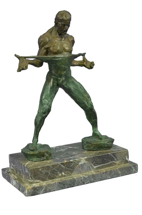 Red Barrel Studio Abstract Bronze Muscle Man Flexing Sculpture Nude Male Fitness Model Muscular