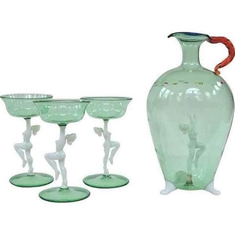 Art Deco Nude Champagne Glasses And Decanter Bimini Lauscha Glass Service S Germany