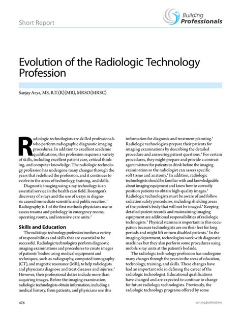 Evolution Of The Radiologic Technology Profession