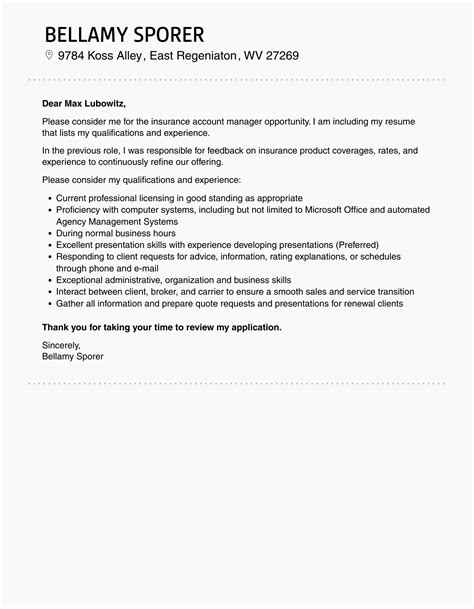 Insurance Account Manager Cover Letter Velvet Jobs