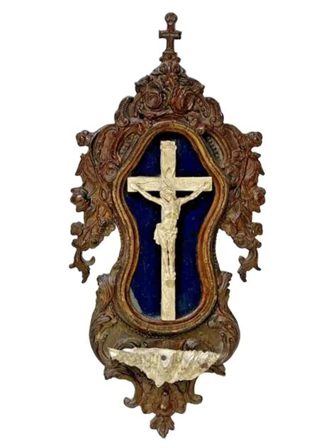 Grand B Nitier Crucifix Ancien Bois Et Stuc Patin Coquillage Xix Me