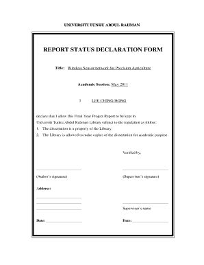 Fillable Online Eprints Utar Edu REPORT STATUS DECLARATION FORM UTAR