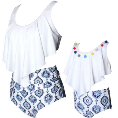 Franhais Mommy And Me Swimsuit 2 Piece Bikini Set Sleeveless Back Straps Tie Bra Top Solid