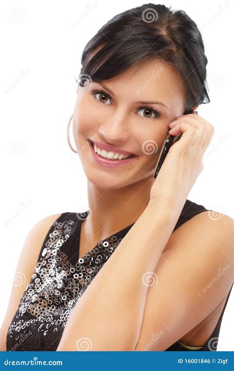 Beautiful Brunette With Cellphone Stock Photo Image Of Hair Dress 16001846