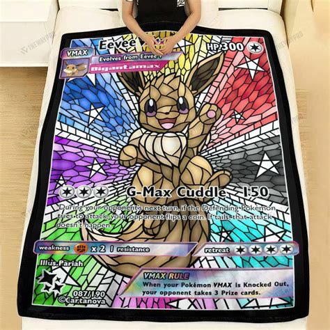 Anime Card Eevee Hybrid Vmax Proxy Stain Glass Custom Pokemon Blanket