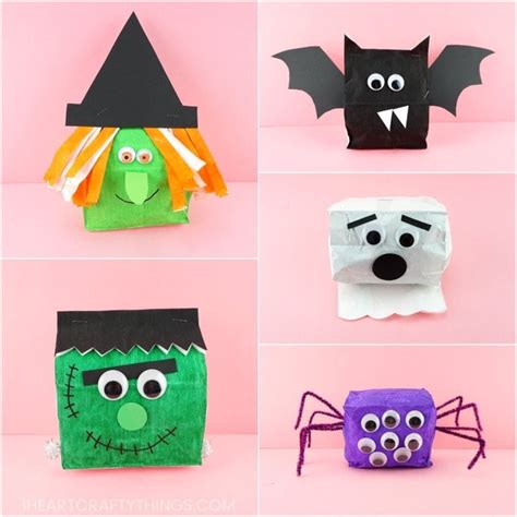 Paper Bag Halloween Crafts -Cute Witch, Bat, Frankenstein, Spider And ...