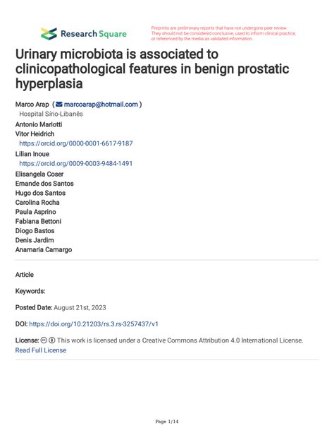 Pdf Urinary Microbiota Is Associated To Clinicopathological Features In Benign Prostatic