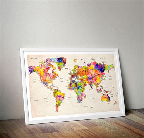 World Map Watercolor Wall Art Map of the World Map Art | Etsy